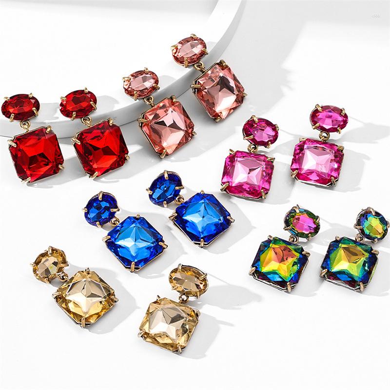 

Dangle Earrings European And American Cross-border Alloy Inlaid Colorful Rhinestone Geometric Women's Super Trendsetter Banquet Earring