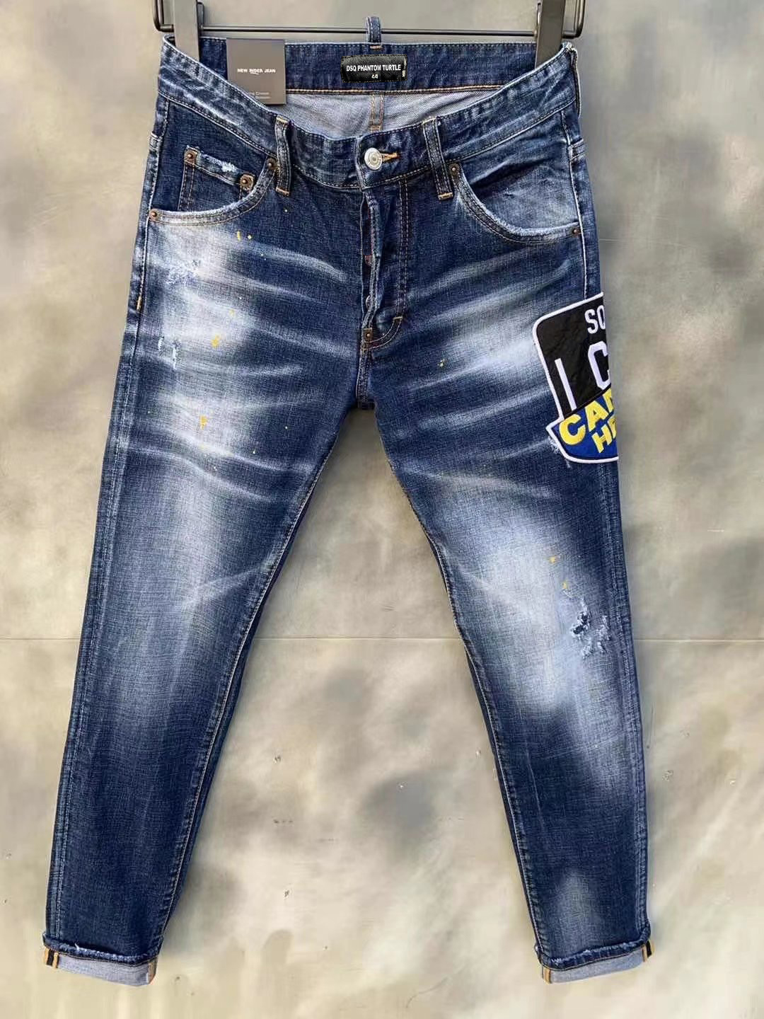 

DSQ PHANTOM TURTLE Men's Jeans Classic Fashion Man Jeans Hip Hop Rock Moto Mens Casual Design Ripped Jeans Distressed Skinny Denim Biker Jeans 6945, As picture
