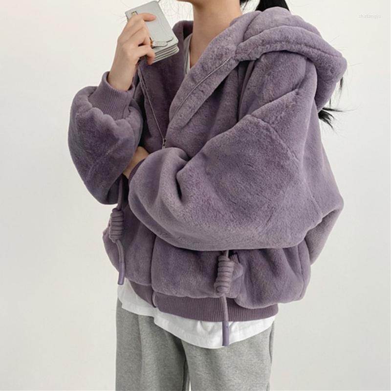 

Women's Jackets Women Winter Warm Plush Coat Jacket Loose Hooded Female Fashion Outwear Solid Color Zipper Hoodie Parka, Gray