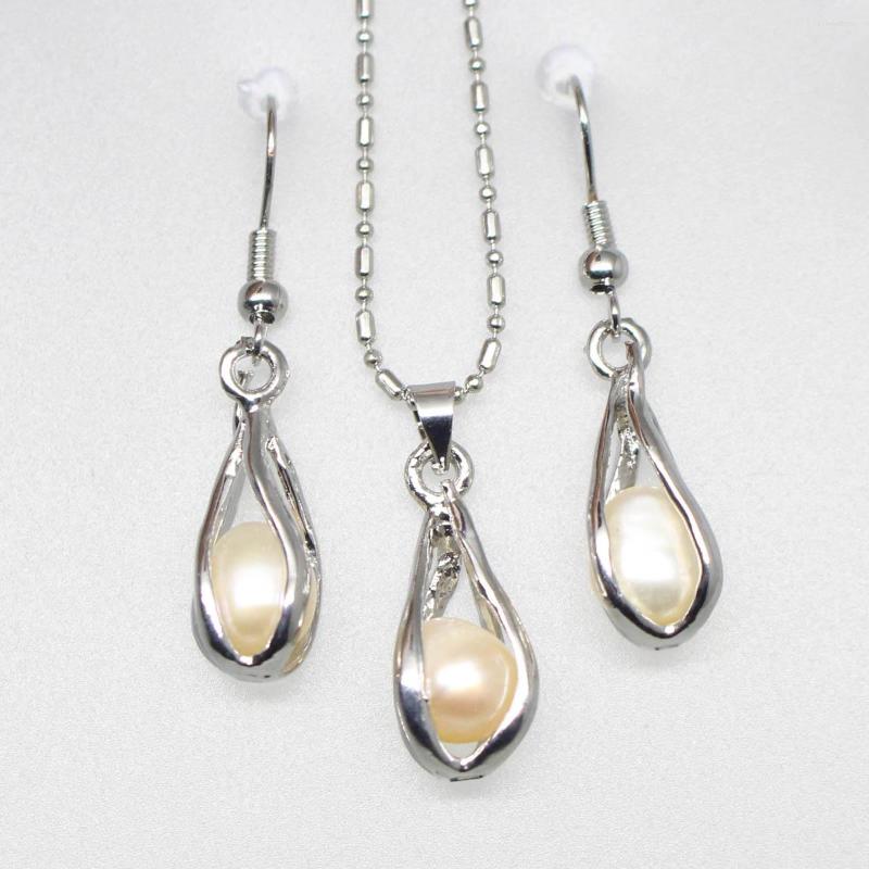

Necklace Earrings Set 8mmX9mm Teardrop Real Pearl Beads Pendant Nacklace 17inches Earring 1.4inches Choose Color, Picture shown