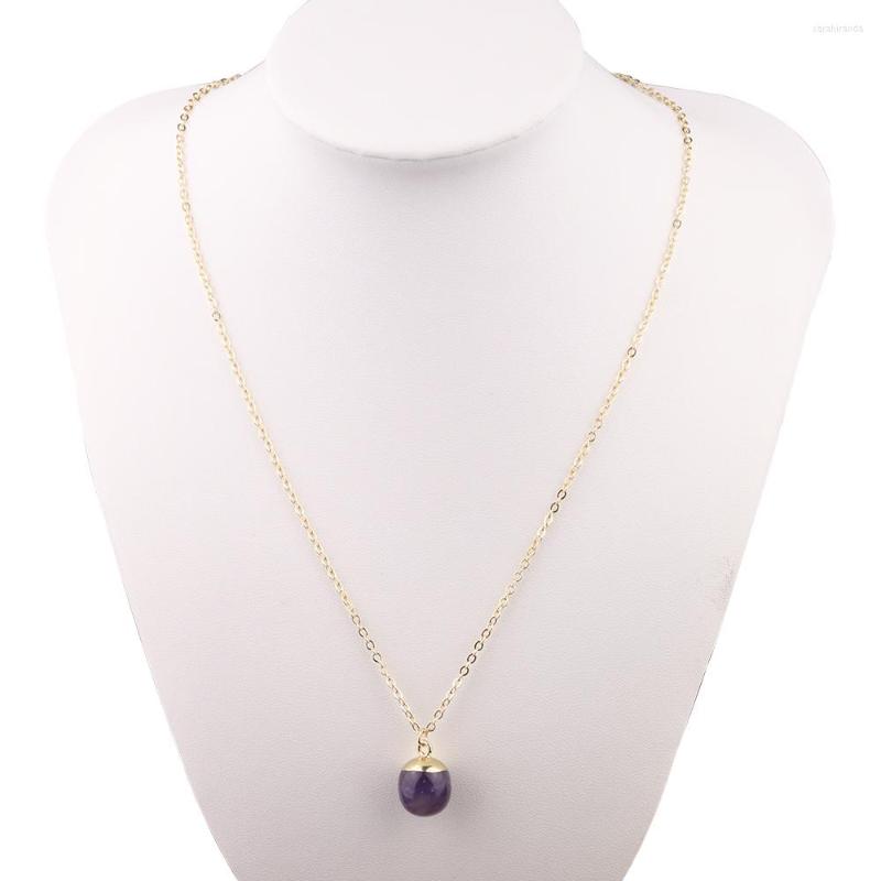 

Chains Fashion Gold Color Geometry Amethyst Crystal Pendant Necklace For Women Jewelry