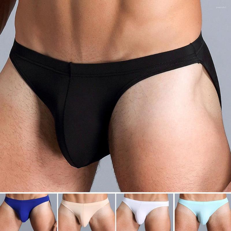 

Underpants Men's Sexy Breathable Briefs Low-waist Thongs U-convex G-strings Solid Color Underwear Silky Pouch Brief, Coffee