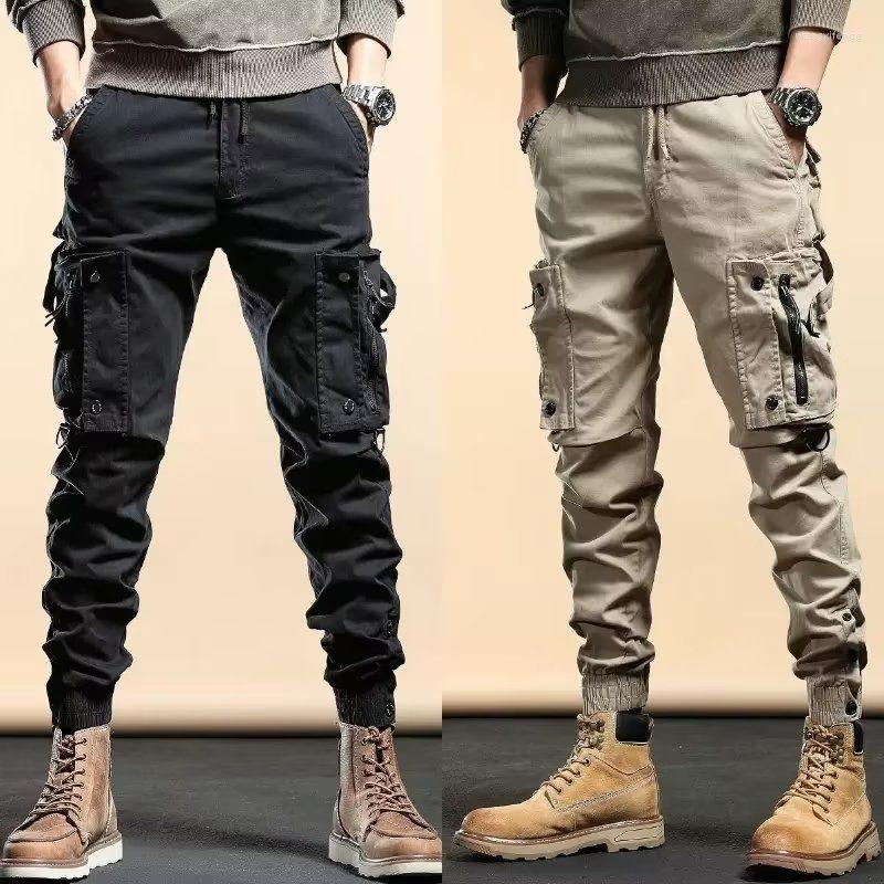 

Men's Pants Outdoor Multi Pocket Trousers For Men Work Overalls Drawstring Tactical Military Cargo Multi-tool Trekking Big Size, Black cotton