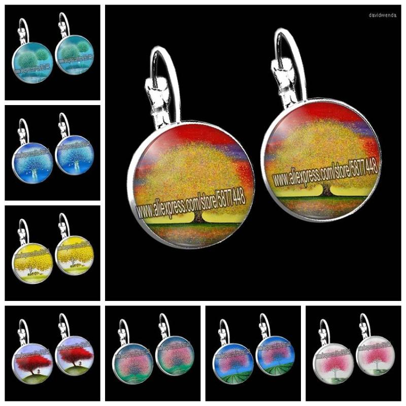 

Stud Earrings Colorful Tree Round Glass Women Beautiful Of Life Girls French