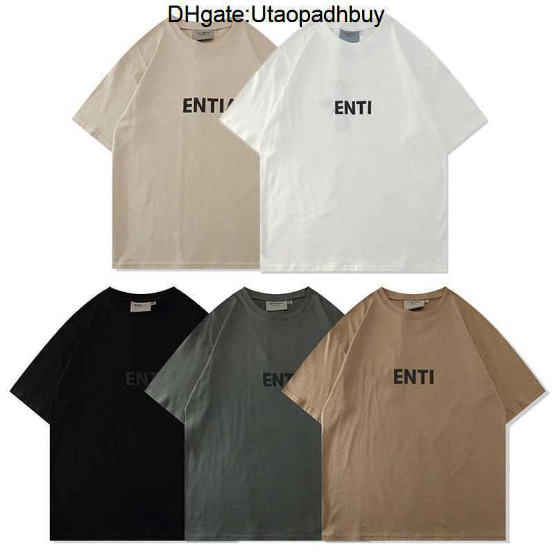 

Double Thread ESS Mens T Shirts New Chest Letter Pressure Glue Short Sleeve High Street Loose Women Sweet Cute T-shirt, White