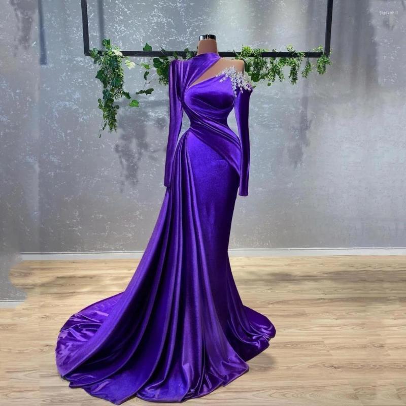 

Party Dresses Purple Velvet Charming Elegant Mermaid Prom Long Sleeves Appliques Women Formal Evening Pageant Gowns, Black