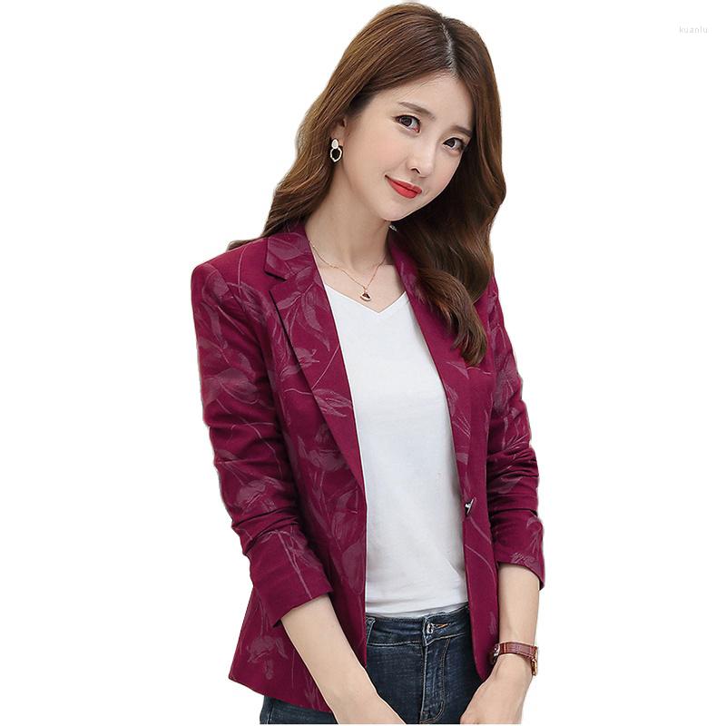 

Women' Suits 2023 Spring Autumn Korean Slim Retro Printing Small Suit Jacket Female Office Long Sleeves Blazer Women Jackets Outerwe, Wine red