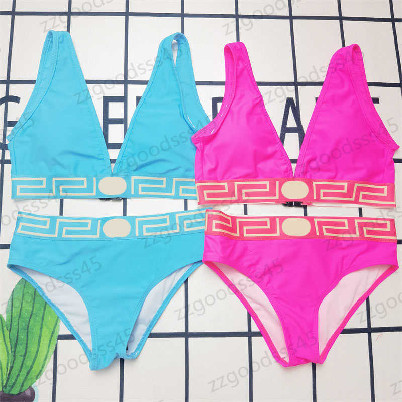 

Womens Designer Summer Sexy Bikini Fashion Luxury Breathable Letter Printing Lightweight Contrast Color 2 Piece Set Summer Beachwear Cotton Fabric