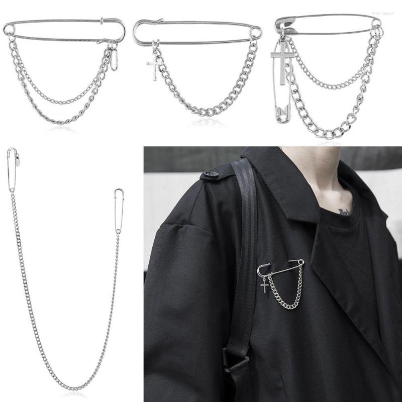 

Brooches Unisex Minimalist Retro Hip Hop Punk Big Pins Long Chain Cross Pendant
