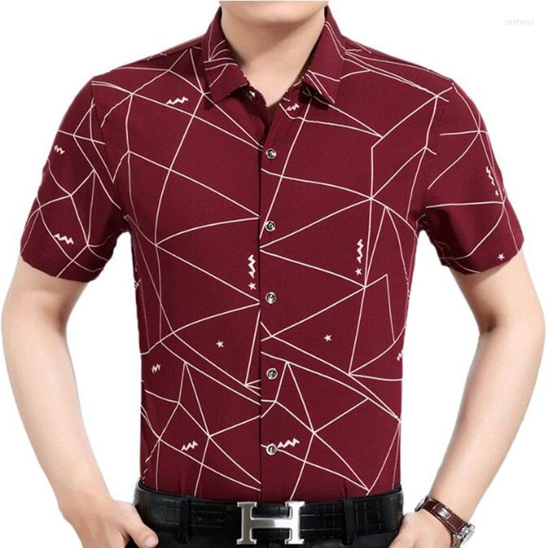 

Men's Casual Shirts Summer Argyle Short Sleeve Slim Fit Men Shirt Streetwear Social Dress Mens Fashions Jersey, Red