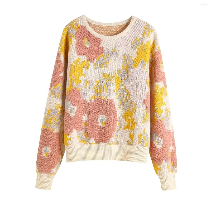 

Women' Sweaters Zatraf Women' Floral Knit Top Casual Loose Jumpers Long Sleeve Pullover Knitwear Vintage Fashion Sweater Woman