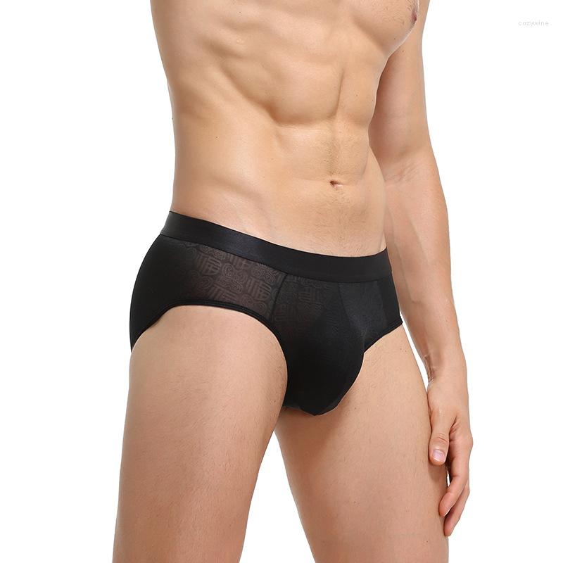 

Underpants Mens Briefs Sexy Perspective Lucky Jacquard Underwear Breathable Quick-Drying Ultrathin, Black