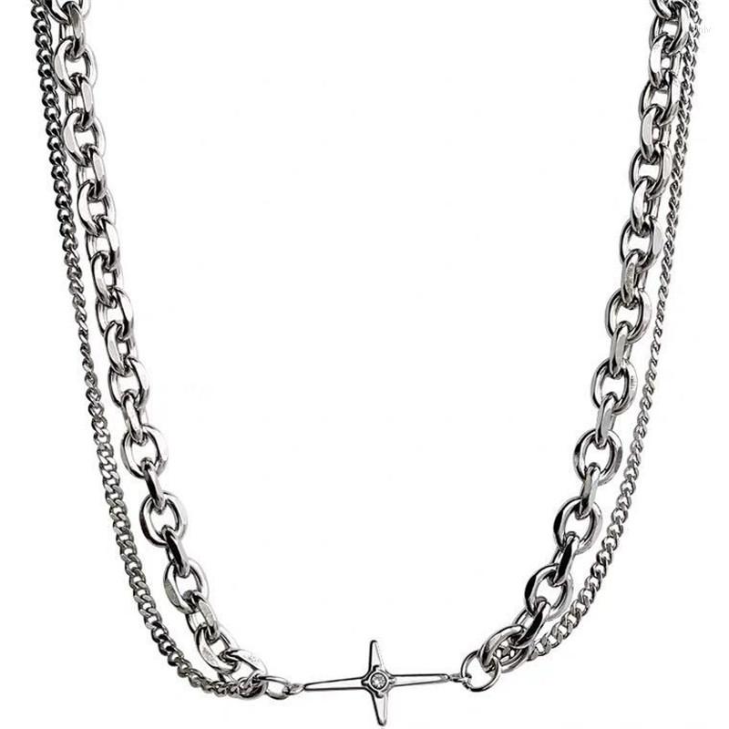 

Chains Stitching Necklace Female Titanium Steel Love Cross Clavicle Chain Niche Design Sense Simple Accessories