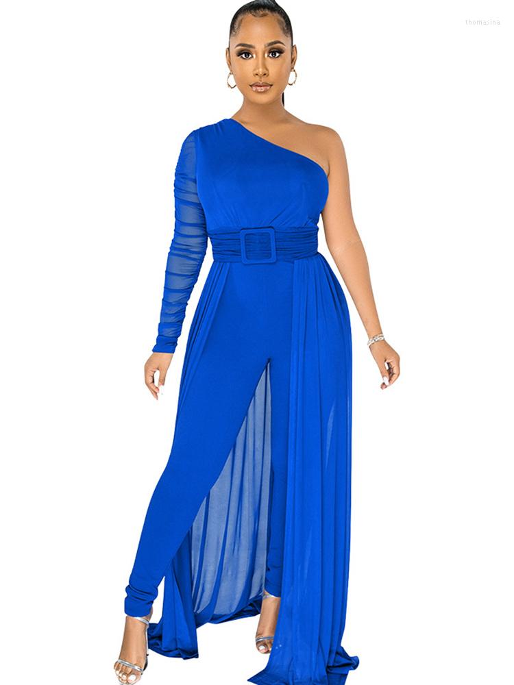 

Ethnic Clothing African Jumpsuit Women Clothes One Shoulder Patchwork Robes Fashion High Waist Sexy Solid Skinny Jumpsuits Overalls