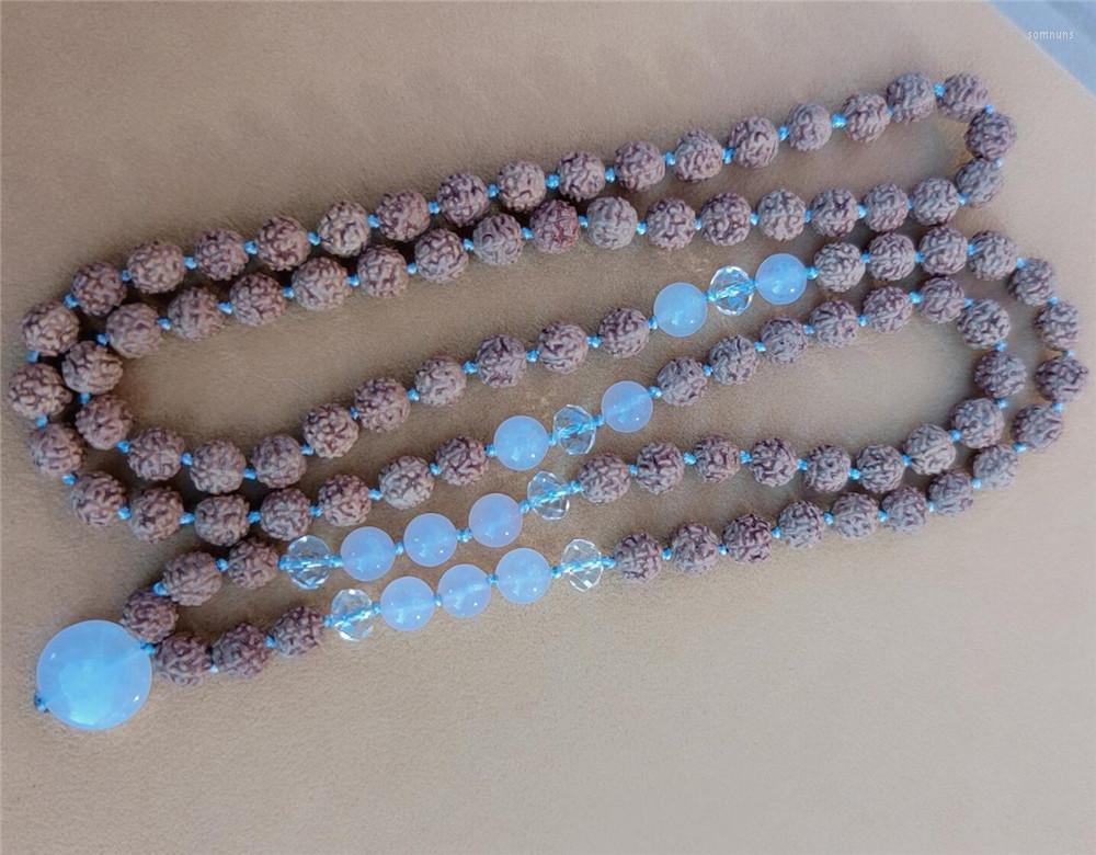 

Chains 8mm Rudraksha 108 Beads Tassel Knotted Necklace Chic Elegant Chakra Handmade Healing Colorful Pray Buddhism Lucky Wrist Cuff