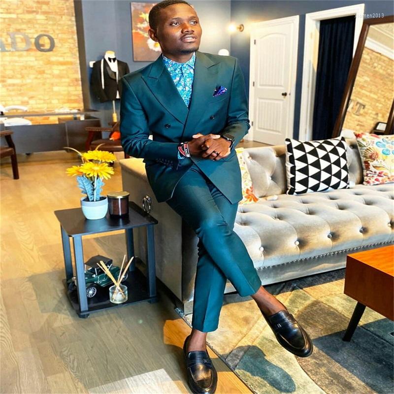 

Men's Suits 2 Piece Est Green Men Cotton High Quality Double Breasted Formal Wedding Tuxedos Customized Fit Lapel Coat Pant, Black