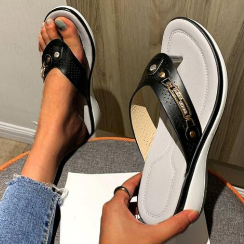 

Sandals Summer Women's Slippers Fashion Light Casual Metal Button Wedge Flip Flops Slides Socofy Plus Size Platform Beach 230313, Beige