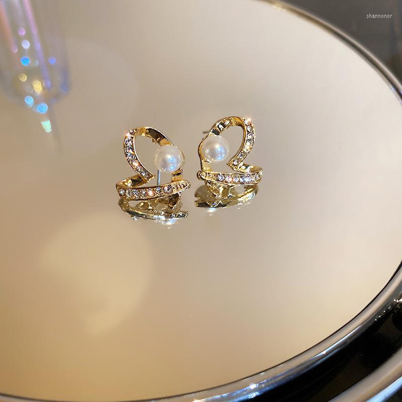 

Stud Earrings PANJBJ 925 Sterling Silver Geometric Diamond Pearl Love Light Luxury Simple Personality Ear Jewelry Women