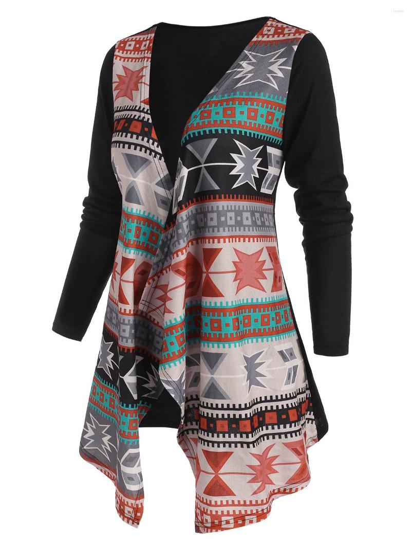 

Women's Knits Ethnic Tribal Open Front Waterfall Collar Cardigan Women Long Hippie Boho Girl Collarless For Spring Autumn, Multi