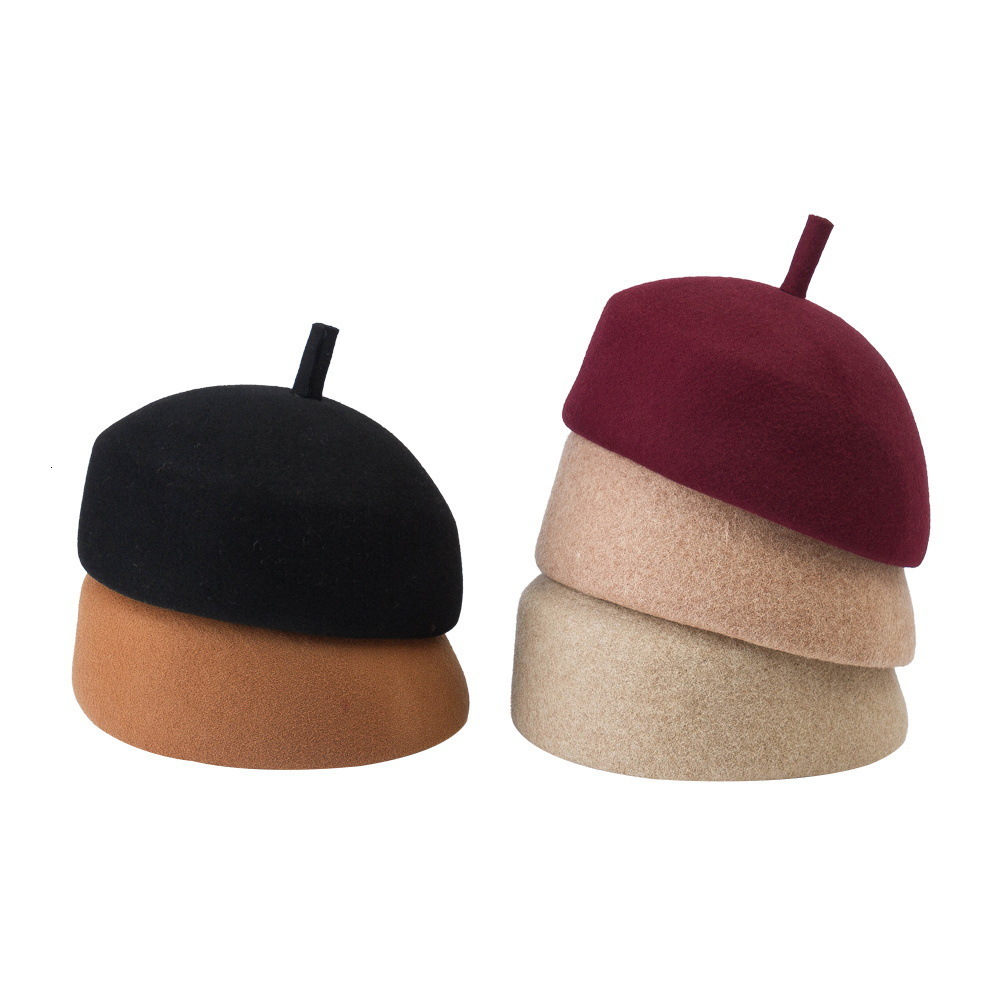 

Caps Hats King Wheat Autumn And Winter Wool Girl Children Kids Beret Student Cap Customized Keep Warm Boy Fashion Casual Felt Hat 230313, Black