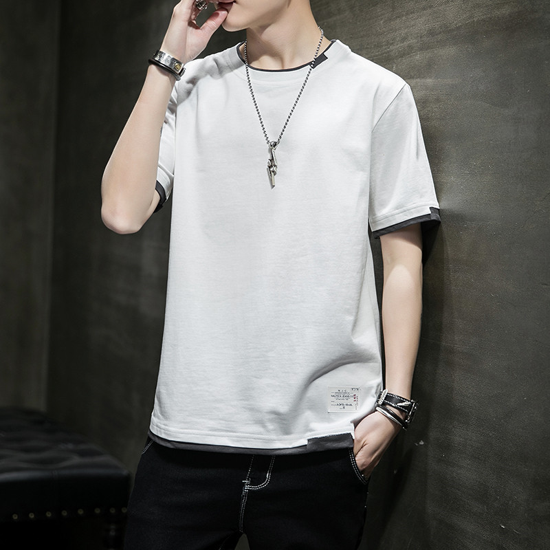 

2023 Summer Shirts Mens T Shirts Fake two pieces Tops Tees Casual Men Clothing Short Sleeve couples Clothes Asian size M-4XL