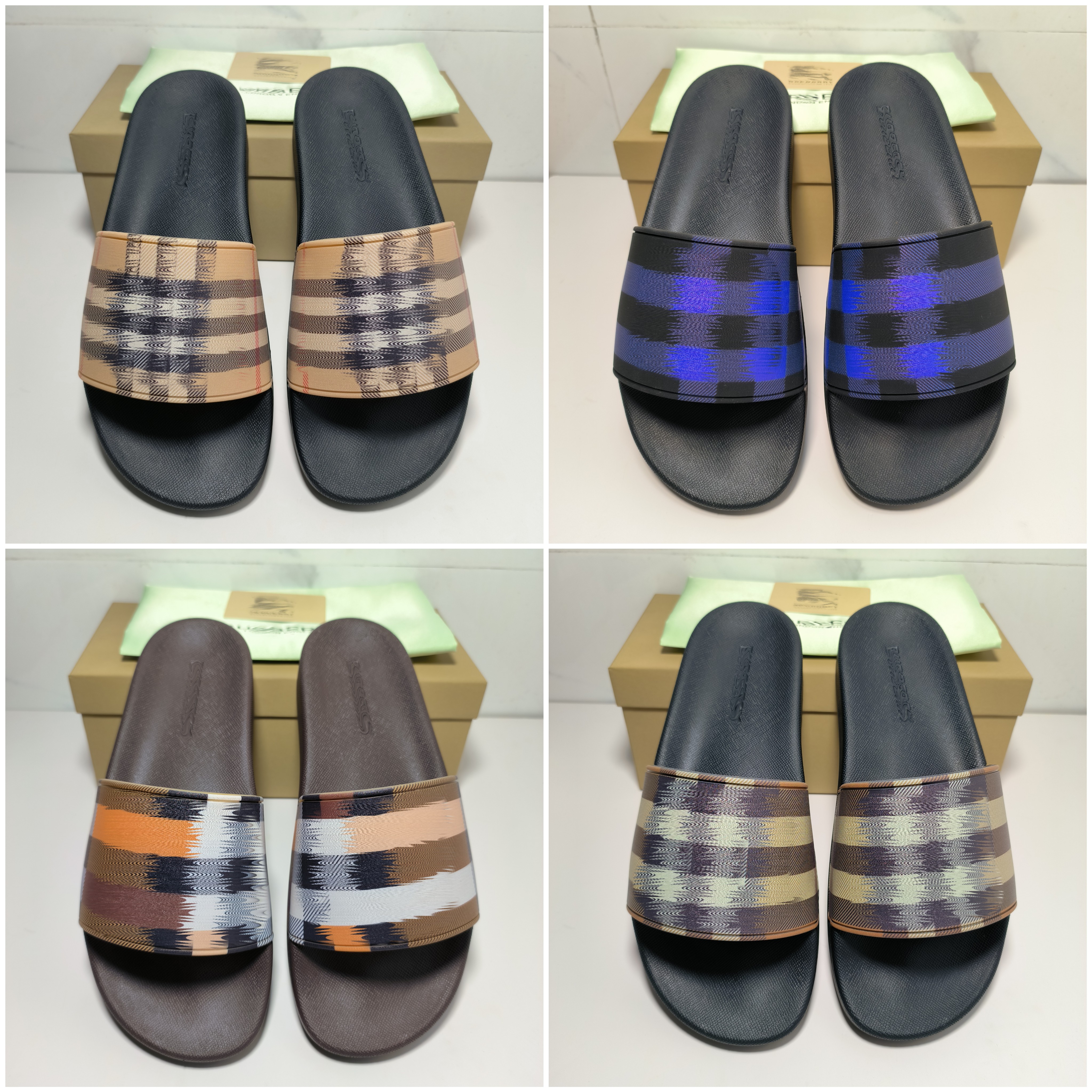 

2023Designer Men's slippers Women's Fashion Letters BUR Slippers Luxury Summer Ladies Flat rubber sandals Beach shoes Sizes 35-45 with box, Color3