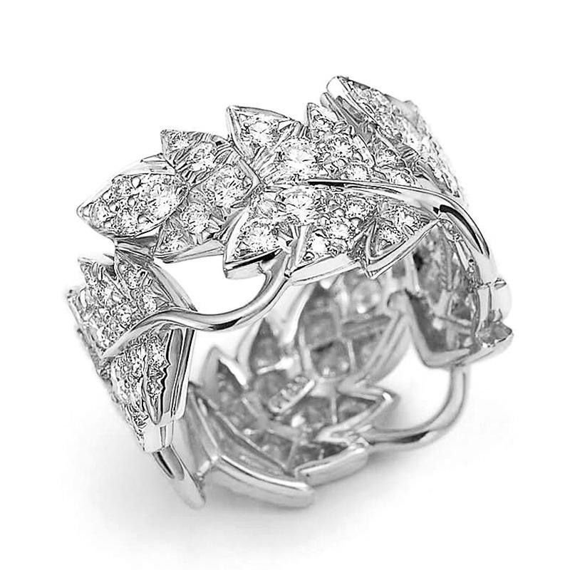 

Wedding Rings Fine Women's Silver Color Leave Shape Band Natural Zircon Birthstone Bridal Engagement Ring Party Jewelry Gift