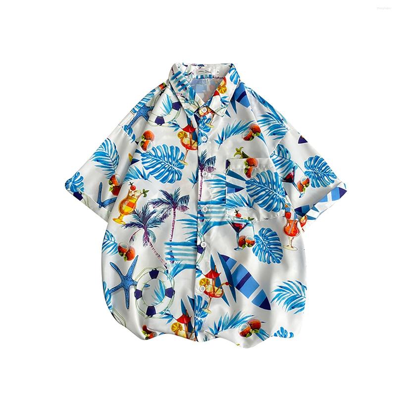 

Women's Blouses Hawaii Beach Shirt Couple Short Sleeve Drop Digital Printed Pocket Lapel, Blue