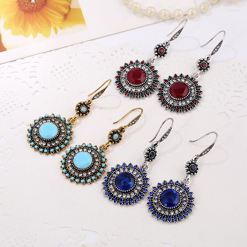 

Dangle Earrings 2023 Women Luxury Trendy Jewelry Sun Flower Fashion Bohemian Zircon Accessories Ethnic Orecchini Donna