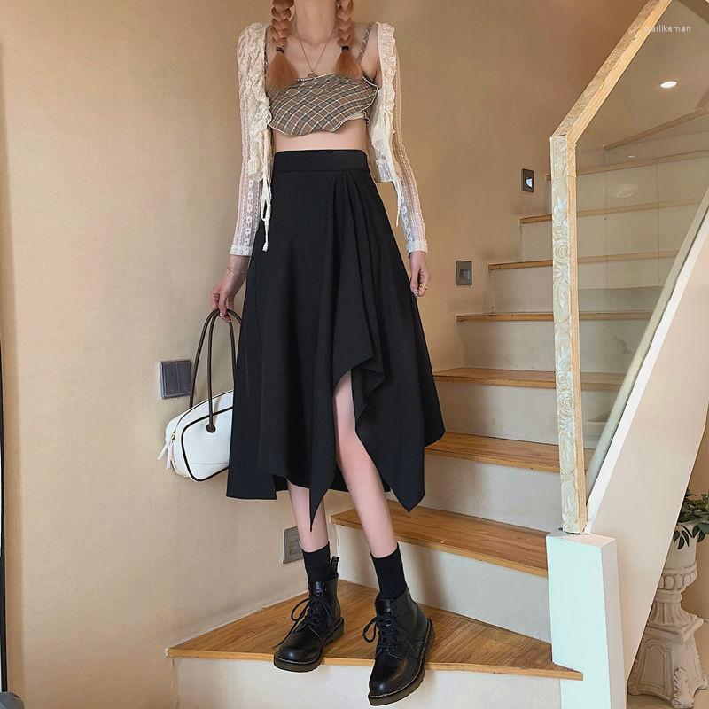 

Skirts 2023 Design Irregular Skirt Length High Waist Thin Korean Fashion Clothes For Women, Black