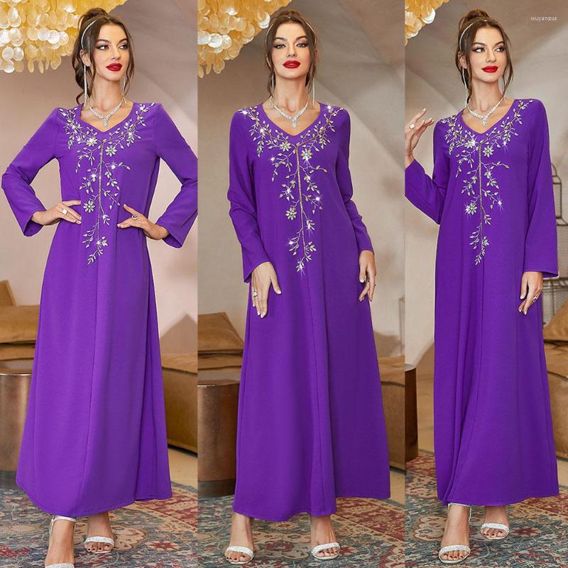 

Ethnic Clothing Eid Moroccan Purple Caftan Hand Sewn Rhinestone Arabic Evening Long Dress Dubai Jalabiya Muslim Party Abaya Kaftan Middle