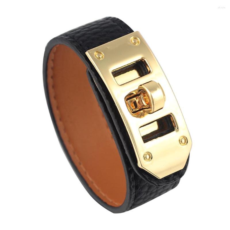 

Bangle Litchi Pattern Single Circle Glossy Button PU Bracelet