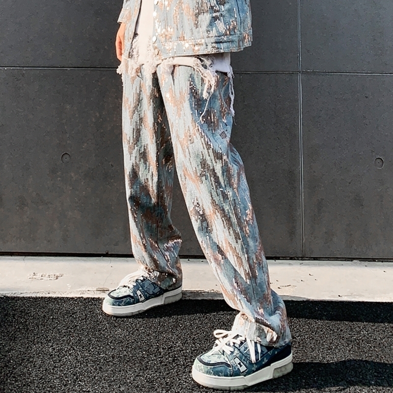 

Men s Jeans Straight Leg Sequins Designer Mens Korean Fashion Trends Hip Hop Streetwear Clothing Teenage Dancer Stage Show Denim Pants 230311, Blue