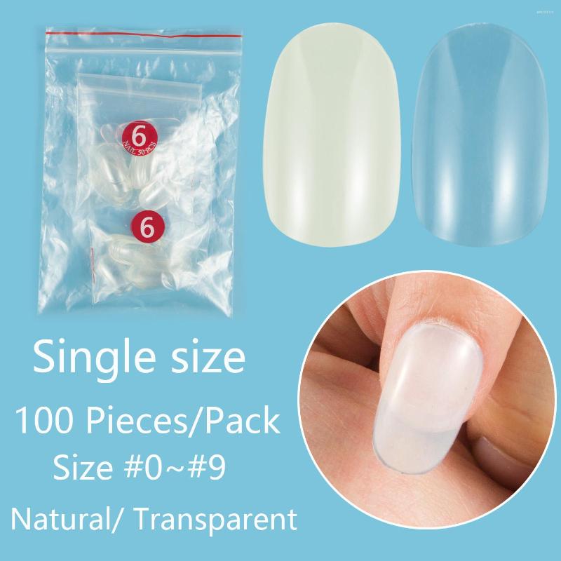 

False Nails Middle Round Shape 100 Pieces Single Size Nail Tips 10 Sizes Available Full Cover Refill Fake 4 5 6 Small, Size 9 transparent