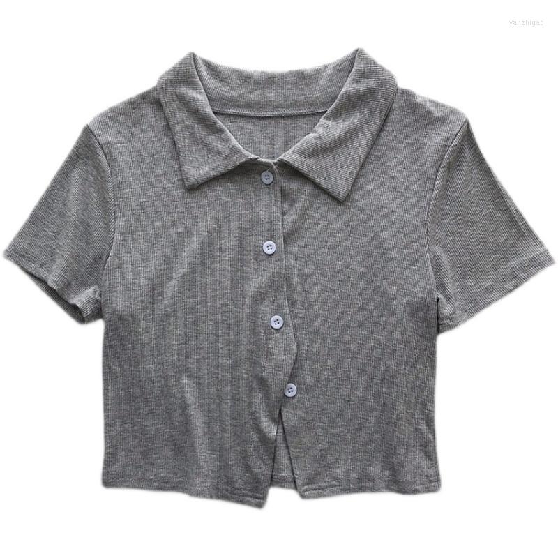 

Women's T Shirts Summer Korean Style Slim Short Section Cardigan Solid Color Short-sleeved T-shirt Women, Black