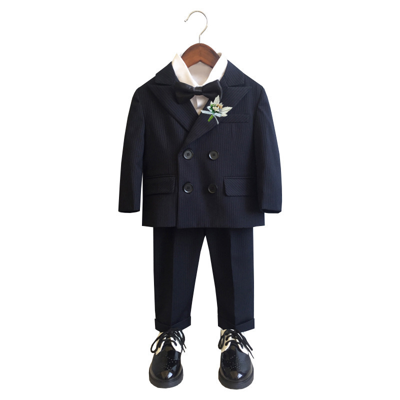 

Suits Flower Boys Wedding Performance First Birthday Suit Set Children British Double Breasted Blazer Pants Outfit Kids Formal Costume 230313, Black pants