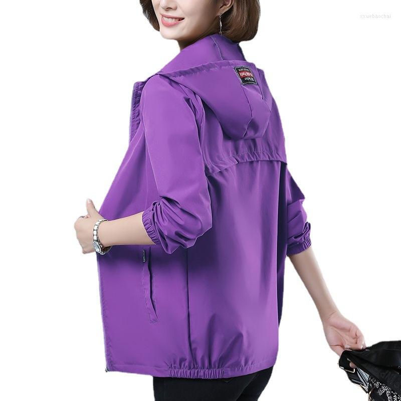 

Women's Trench Coats Women Windbreaker Jacket 2023 Spring Autumn Zipper Hooded Outwear Lose All-Match Draw Female Casual Tops R1618, Bean paste powder