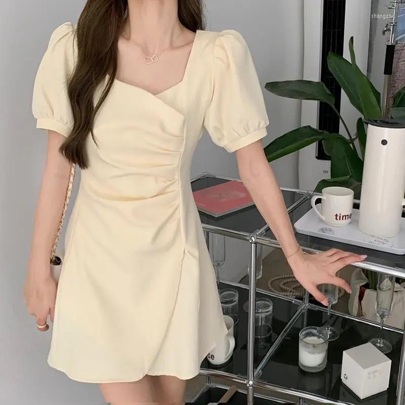 

Casual Dresses Elegant For Women Solid Color Folds Sleeve Square Collar Summer Woman 2023 Korean Fashion, Ye