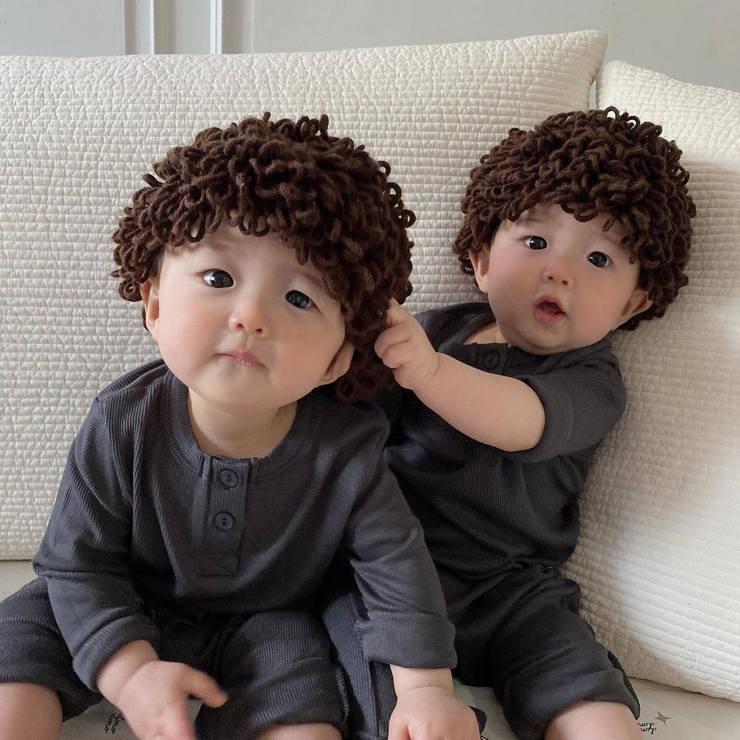 

Caps Hats Baby Toddler Spring Autumn Baby Hat Infant Explosive head type Wig cap Fashionable funny Winter Baby Curly Hat Children headwear 230313, Khaki