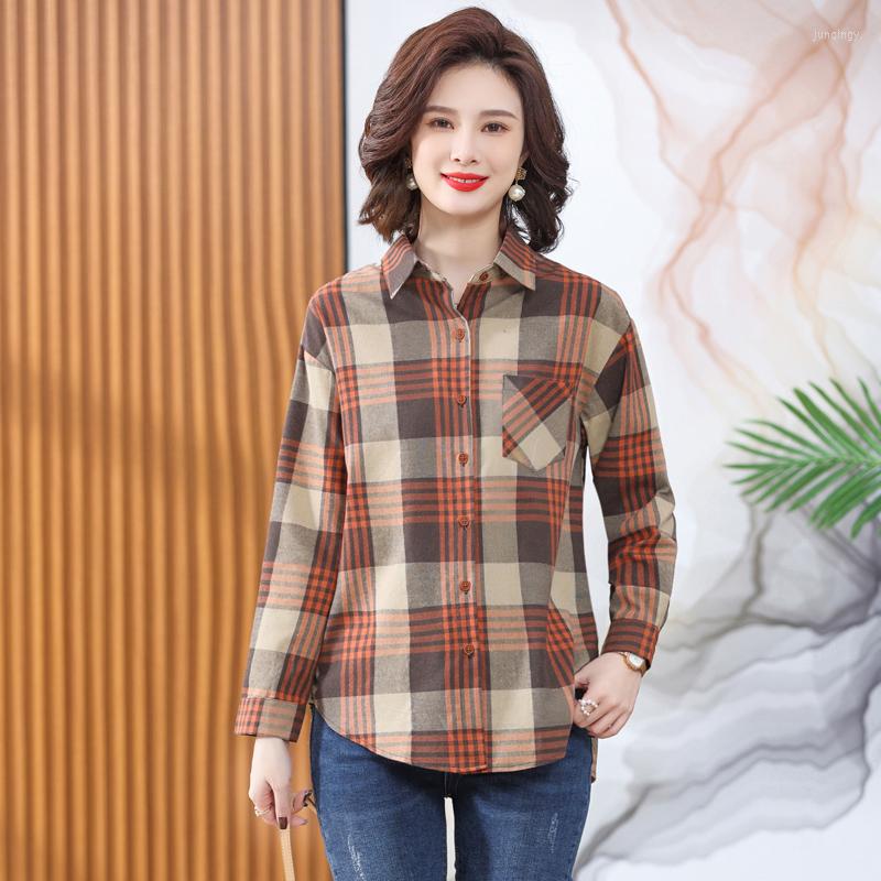 

Women's Blouses Women Shirts Plaid Long Sleeves Tops Female Korean Style Casual Loose Shirt