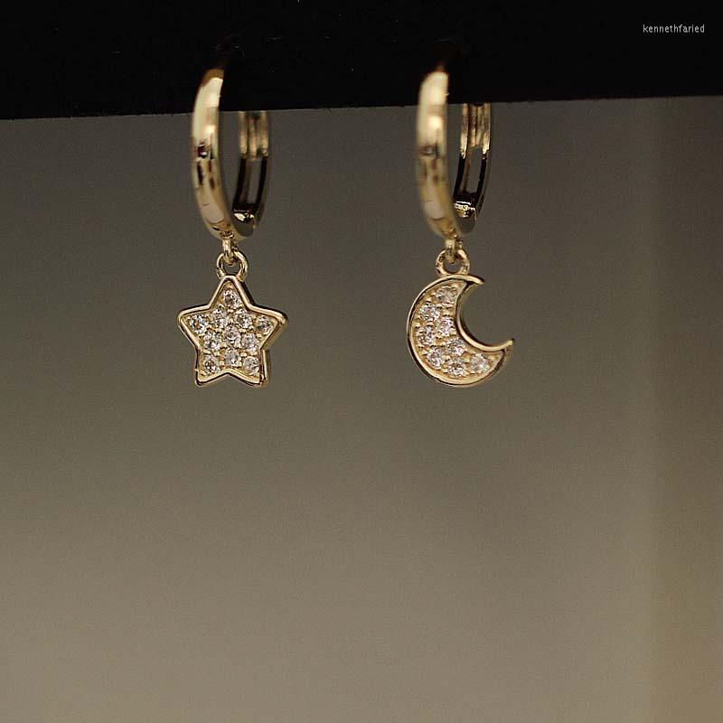 

Hoop Earrings CMajor 9K Solid Gold Earring Retro Fashion Temperament Personality Star Moon Shape Minimal Simple Gift For Women