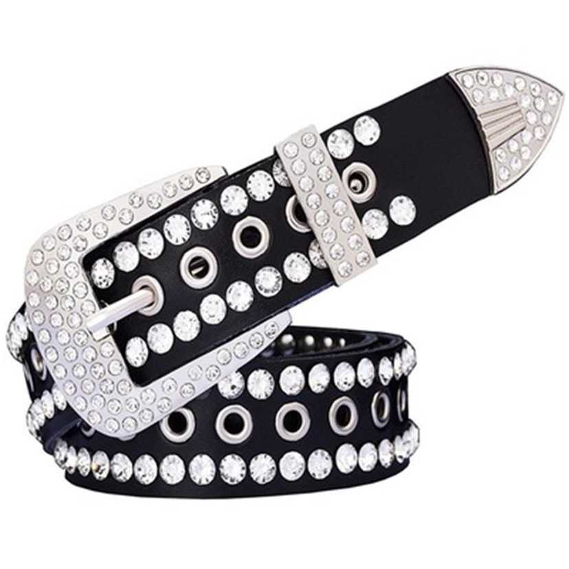 

Designer belts 2023 Colors Rhinestone Punk Hollow High Quality Genuine Leather Western Cowboy Unisex Bling Diamond Belt For Woman factory outlet