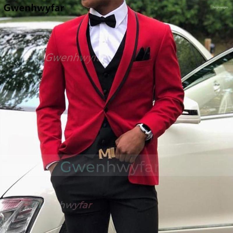 

Men's Suits Gwenhwyfar 3 Piece Slim Fit Men For Wedding Groom Tuxedo Custom Male Fashion Clothing Set Red Jacket Vest Pants, Suit1