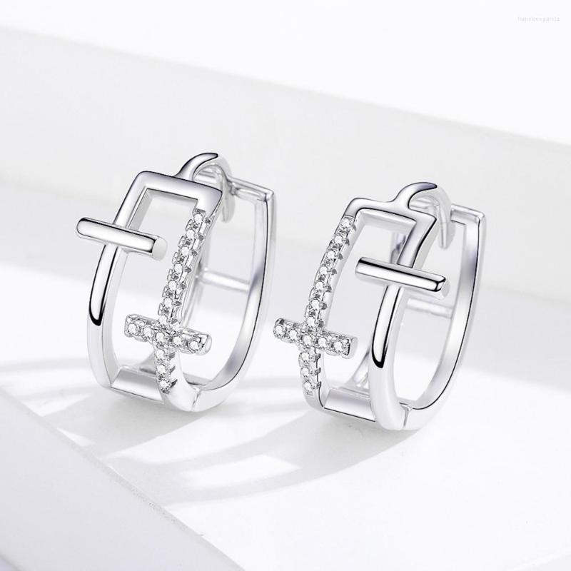 

Hoop Earrings DE127 Silver For Women Cross 925 Sterling CZ Hoops Female Mode Bijoux Brincos
