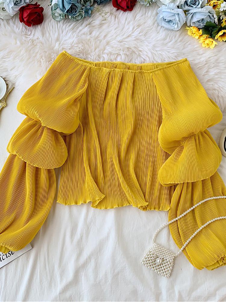 

Women's Blouses Autumn Sexy Off Shoulder Draped Blouse Women Elegant Slash Neck Puff Long Sleeve Tops Ladies White Shirts Blusas, Black