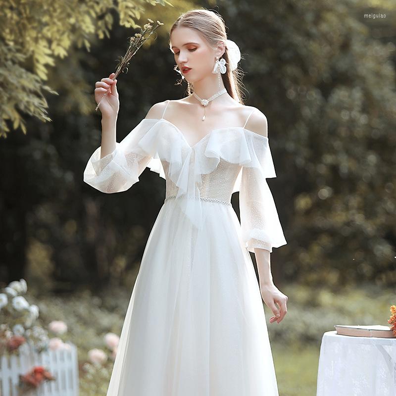 

Ethnic Clothing Women Clothes Lacing Up Evening Party Dress Vestido Elegant White Backless Floor Length Wedding Dresses