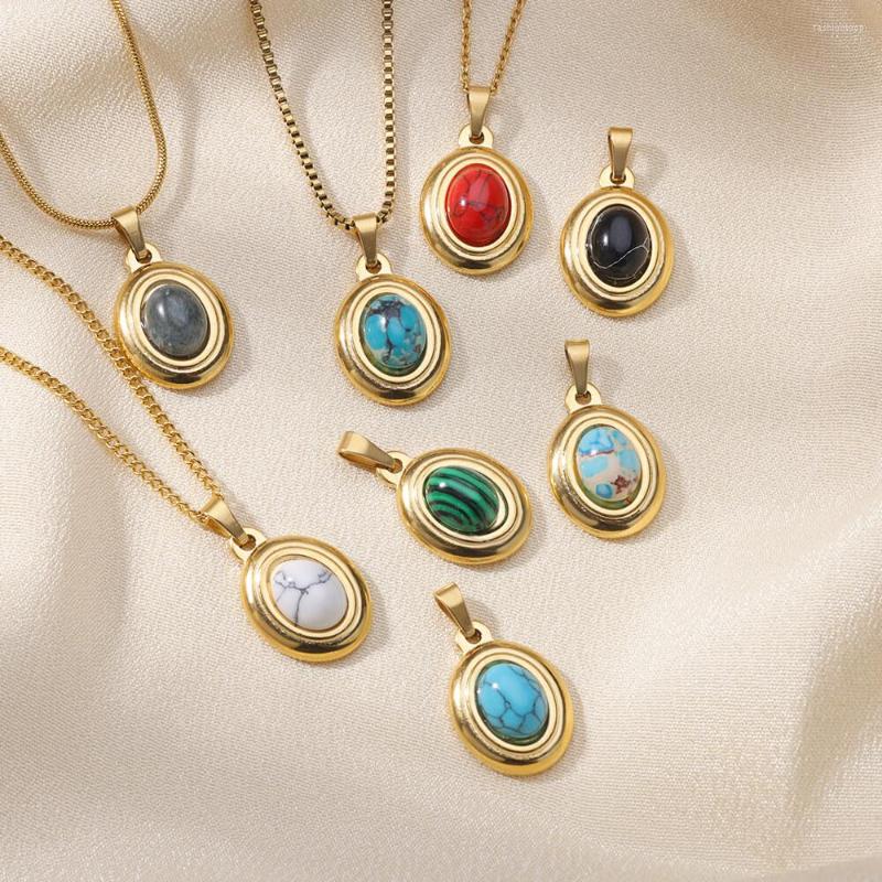 

Pendant Necklaces Opal Stone Geometric Necklace For Women Stainless Steel DIY Chain Nekclaces Vintage Wedding Aesthetic Jewelry Collar