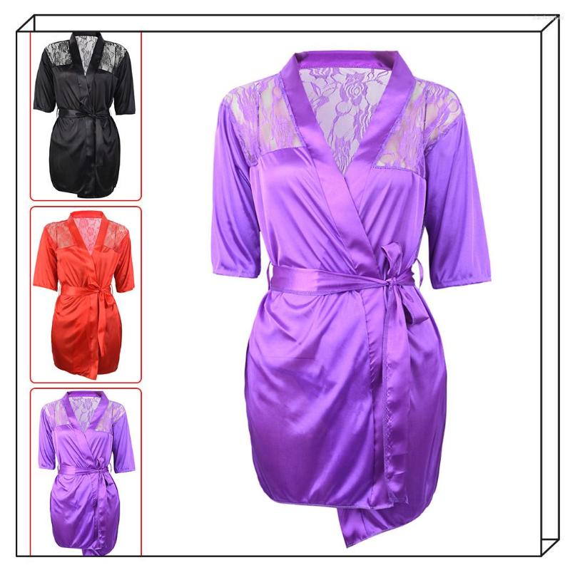 

Bras Sets 1Set Red Black Purple Colors Silk Lace Sleepwear Sexy Lingerie Intimate Robe Night Gown 3Colors