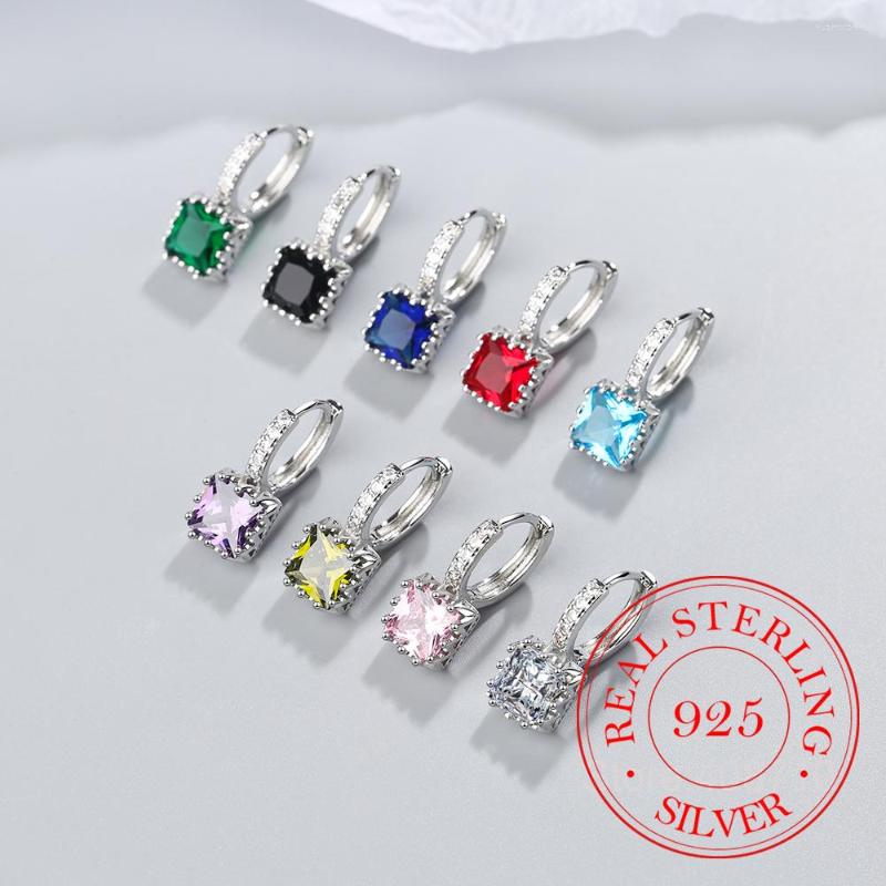 

Stud Earrings Genuine 925 Sterling Silver Geometric Square 6 Colors Hanging For Women Elegant Chic Party Jewelry Gift