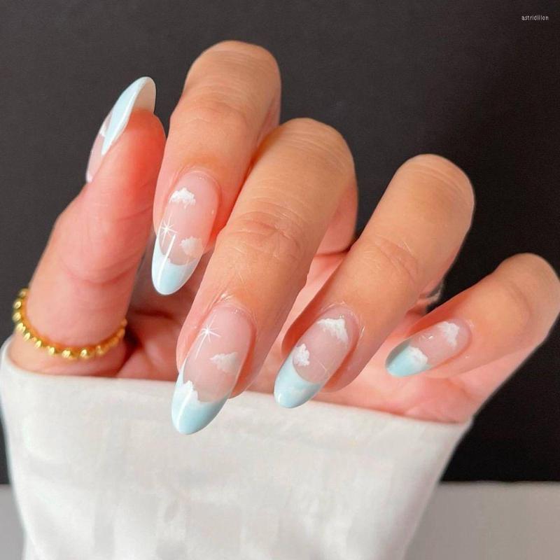 

False Nails Press On Artificial Full Cover Manicure Tool Wearable Almond Nail Tips French Stiletto Fake, 01